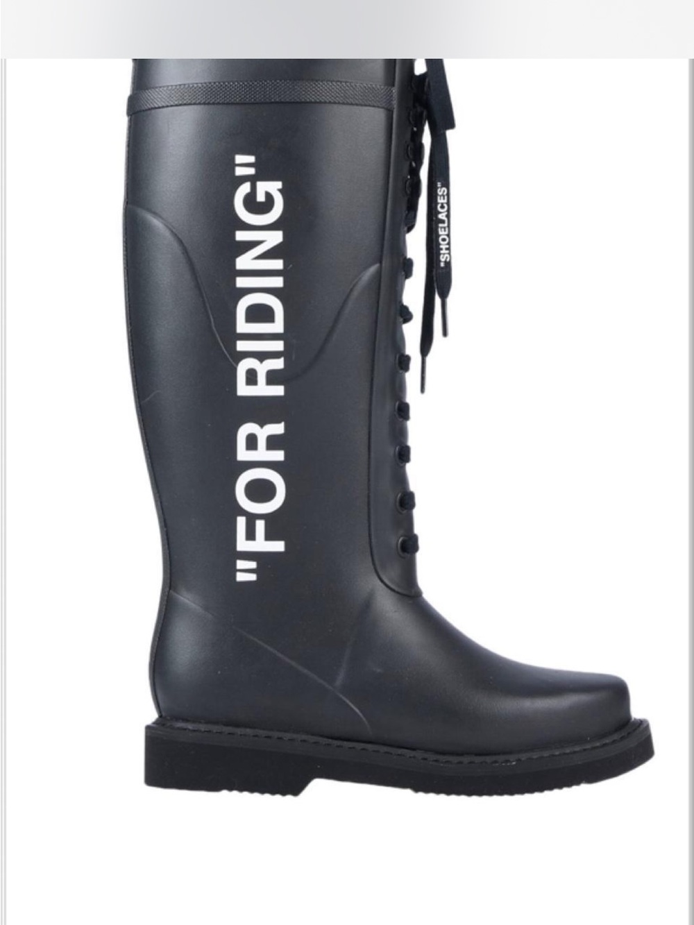 Off-White Black Tall Lace-Up 'FOR RIDING' Rain Boot